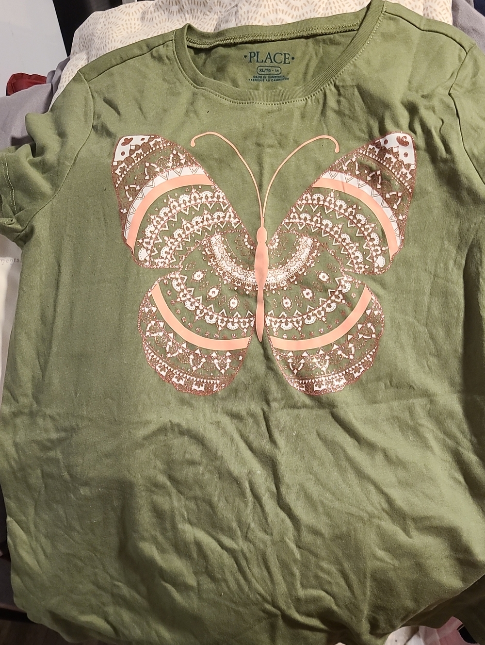 The Children's Place Olive & Peach Butterfly Graphic Tee